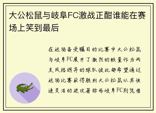大公松鼠与岐阜FC激战正酣谁能在赛场上笑到最后